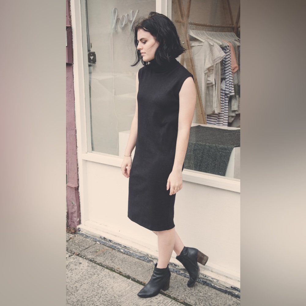 Kowtow building block rib roll neck black sleeveless dress